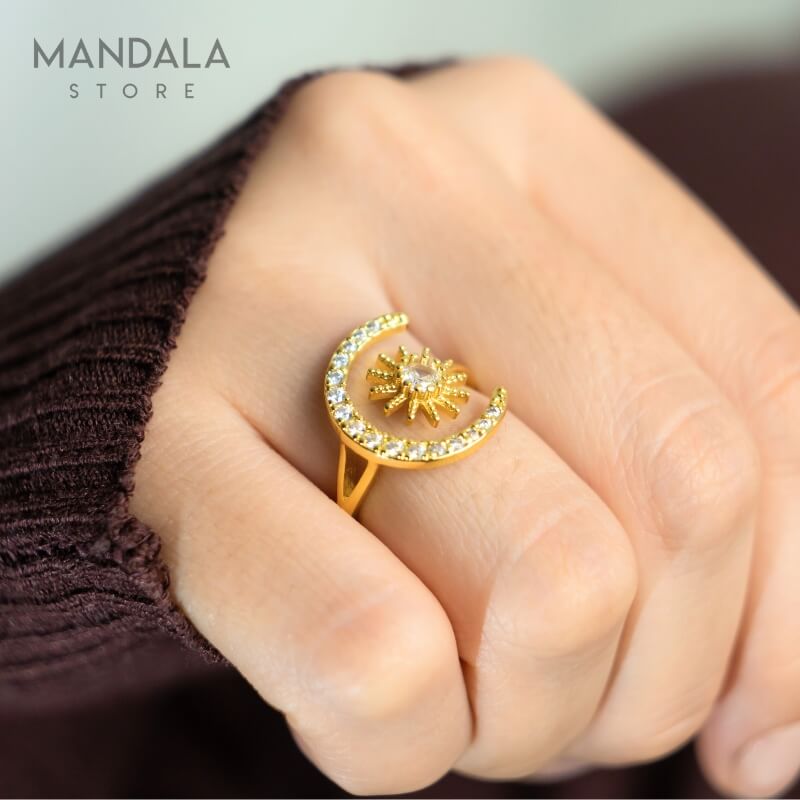 Anillo Sol y Luna Creciente, Plata de Ley - Oferta 2x1
