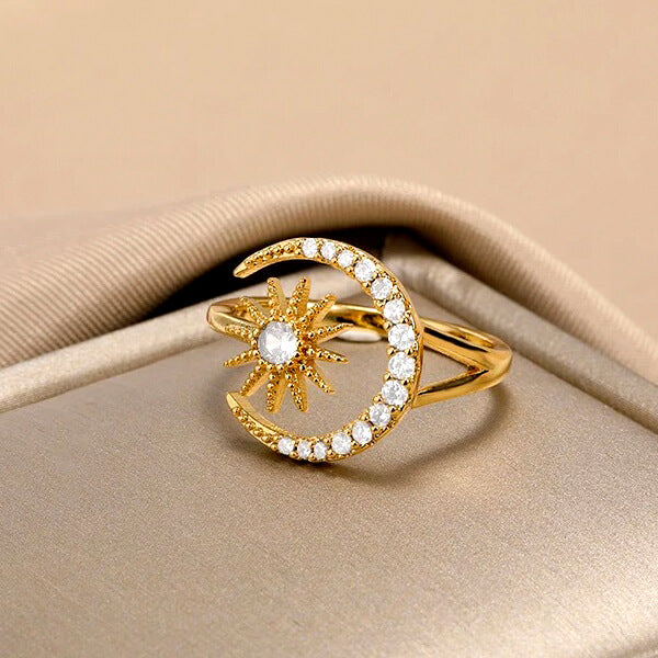Anillo Sol y Luna Creciente, Plata de Ley - Oferta 2x1