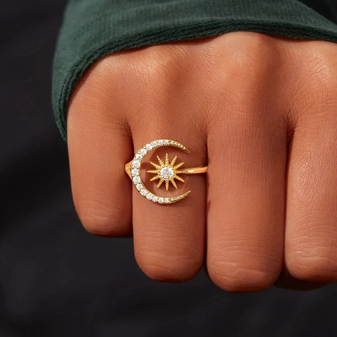 Anillo Sol y Luna Creciente, Plata de Ley - Oferta 2x1