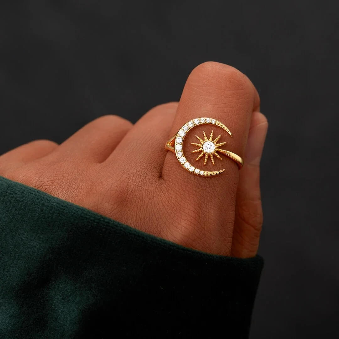 Anillo Sol y Luna Creciente, Plata de Ley - Oferta 2x1