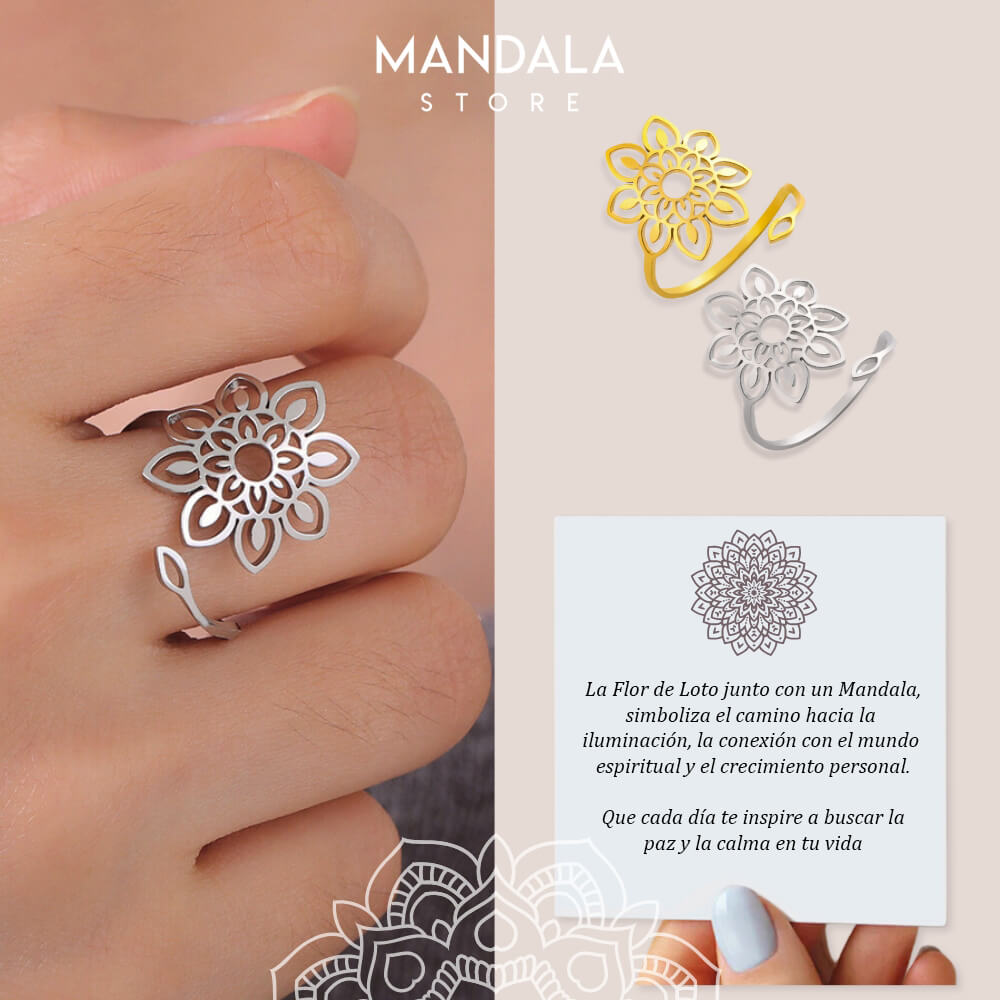 Anillo Mandala con Flor de Loto  - Oferta 2x1