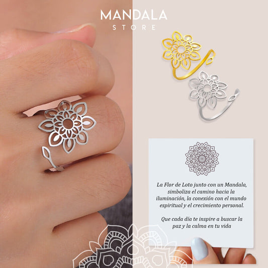 Anillo Mandala con Flor de Loto  - Oferta 2x1